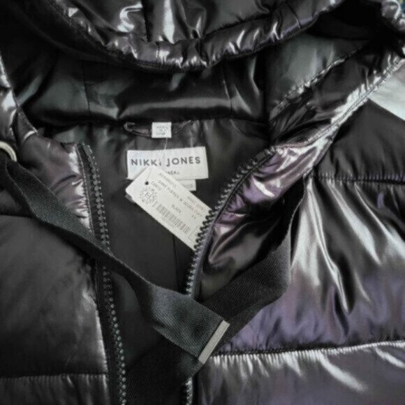 Nikki Jones Oversized Shiny Puffer Black Winter Jacket NWT Sz M - Picture 3 of 10